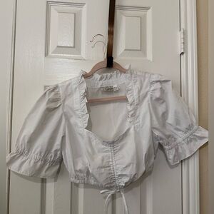 ￼Landhaus Cottagecore Milkmade White Puff Sleeve Crop Blouse 38 Eur / 8 US